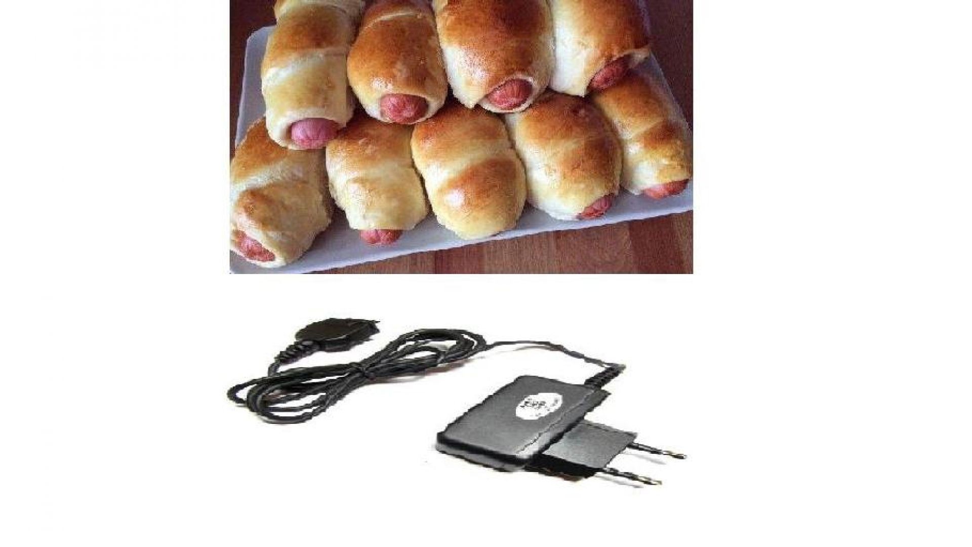 Сосиськи в тесте и зарядное устройство для мобильника